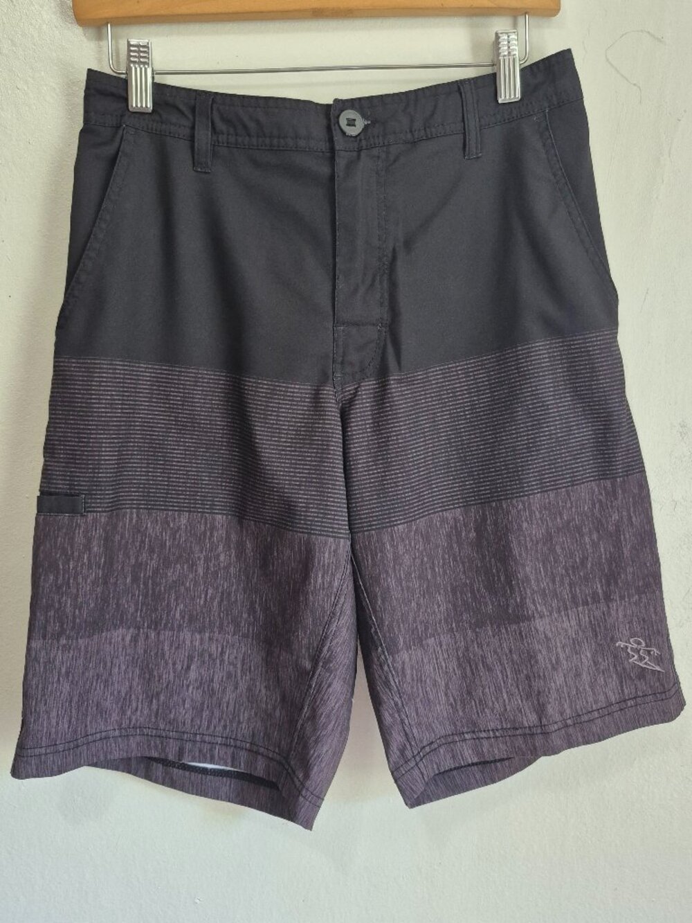 Da Hui Hybrid Collection Mens Board Shorts Black Grey Striped Size 32